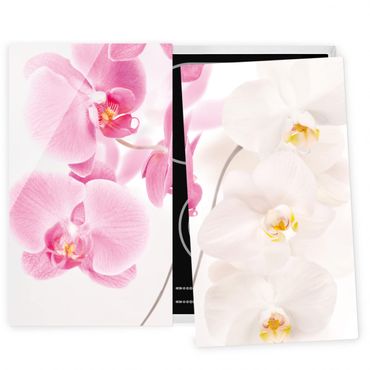 Szklana płyta ochronna na kuchenkę 2-częściowa - Delikatne orchidee
