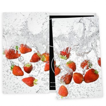 Szklana płyta ochronna na kuchenkę 2-częściowa - Świeże truskawki w wodzie