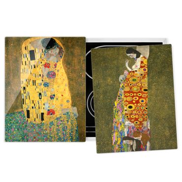 Szklana płyta ochronna na kuchenkę 2-częściowa - Gustav Klimt - Pocałunek i nadzieja