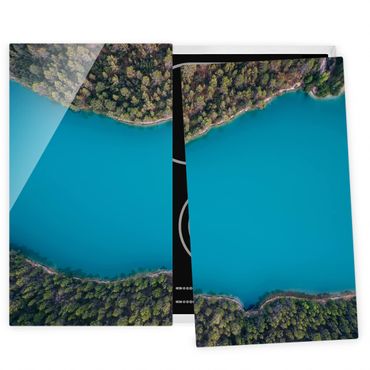 Szklana płyta ochronna na kuchenkę 2-częściowa - Widok z góry - Deep Niebieski Lake