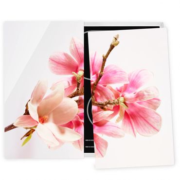 Szklana płyta ochronna na kuchenkę 2-częściowa - Kwiaty magnolii