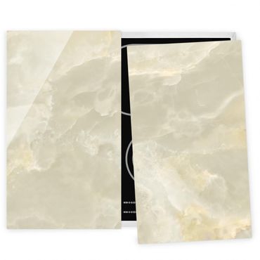 Szklana płyta ochronna na kuchenkę 2-częściowa - Onyksowy krem marmurowy