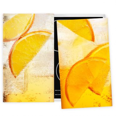 Szklana płyta ochronna na kuchenkę 2-częściowa - Pomarańcza na lodzie