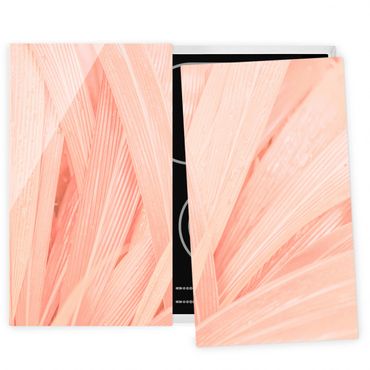 Szklana płyta ochronna na kuchenkę 2-częściowa - Liście palmy Różowy