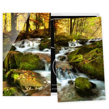 Szklana płyta ochronna na kuchenkę 2-częściowa - Wodospad jesienny las