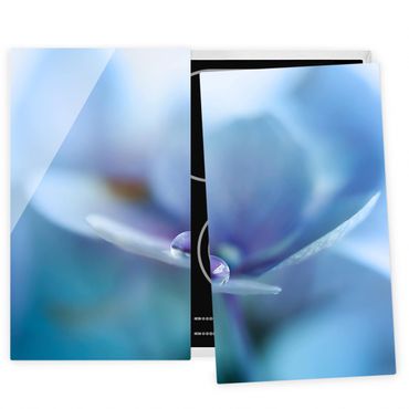 Szklana płyta ochronna na kuchenkę 2-częściowa - Kwiat hortensji o kształcie kropli wody