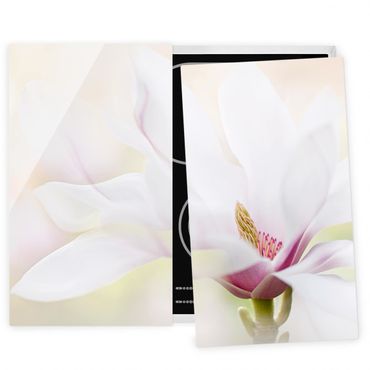 Szklana płyta ochronna na kuchenkę 2-częściowa - Czuły kwiat magnolii
