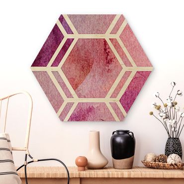 Obraz heksagonalny z drewna - Sześciokątne marzenia Akwarela w kolorze jagodowym