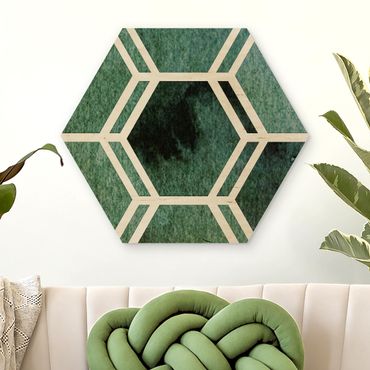 Obraz heksagonalny z drewna - Sześciokątne marzenia Akwarela w kolorze zielonym