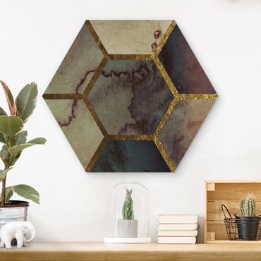 Obraz heksagonalny z drewna - Sześciokątne marzenia Wzór akwarelowy