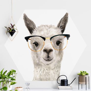 Sześciokątna tapeta samoprzylepna - Hippy Llama w okularach I