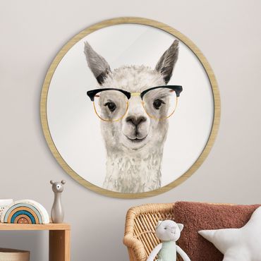 Okrągły obraz w ramie - Hip Lama With Glasses I