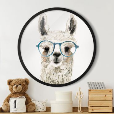 Okrągły obraz w ramie - Hip Lama With Glasses Ill