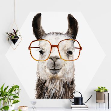 Sześciokątna tapeta samoprzylepna - Hippy Llama w okularach IV