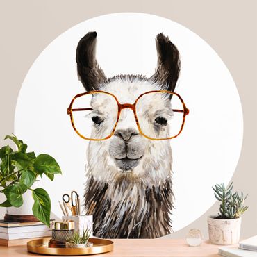 Okrągła tapeta samoprzylepna - Hippy Llama w okularach IV