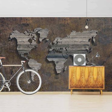 Fototapeta - Mapa świata z rdzą drewna