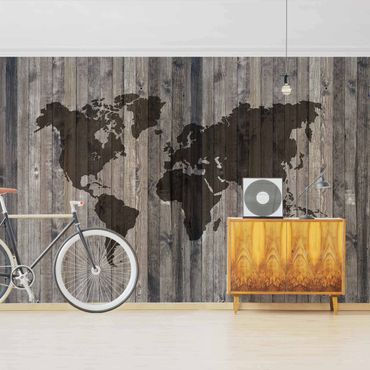 Fototapeta - Mapa świata z drewna