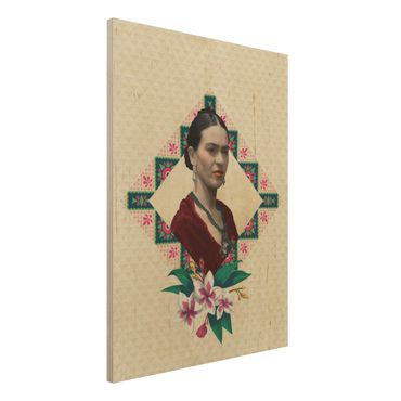 Obraz z drewna - Frida Kahlo - Kwiaty i geometria