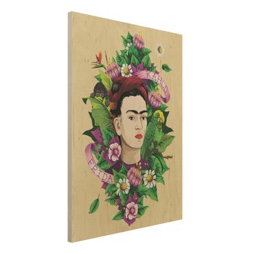 Obraz z drewna - Frida Kahlo - Frida, małpa i papuga