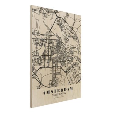 Obraz z drewna - Mapa miasta Amsterdam - Klasyczna