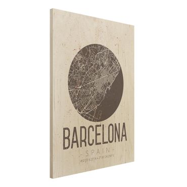 Obraz z drewna - Mapa miasta Barcelona - Retro
