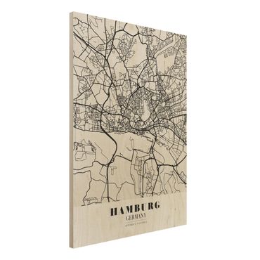 Obraz z drewna - Mapa miasta Hamburg - Klasyczna
