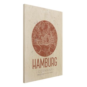 Obraz z drewna - Mapa miasta Hamburg - Retro