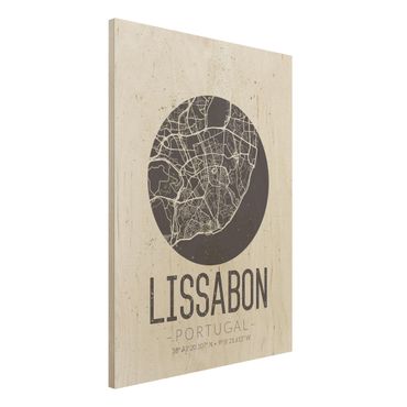 Obraz z drewna - Mapa miasta Lizbona - Retro