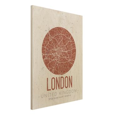 Obraz z drewna - Mapa miasta Londyn - Retro