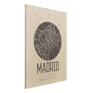 Obraz z drewna - Mapa miasta Madryt - Retro