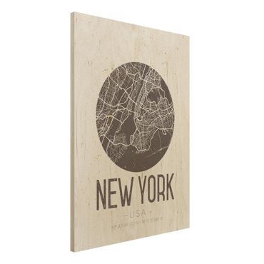 Obraz z drewna - Mapa miasta Nowy Jork - Retro