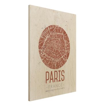 Obraz z drewna - Mapa miasta Paryż - Retro