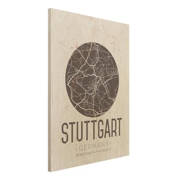 Obraz z drewna - Mapa miasta Stuttgart - Retro
