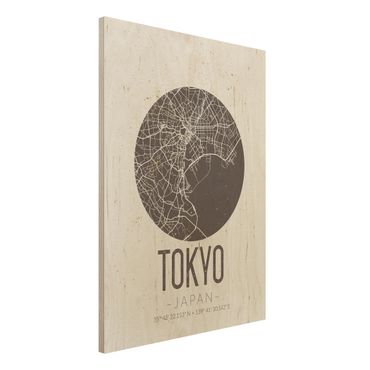 Obraz z drewna - Mapa miasta Tokio - Retro