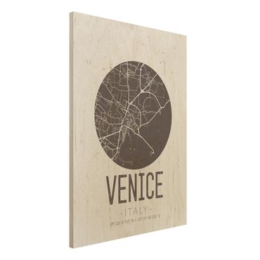 Obraz z drewna - Mapa miasta Wenecja - Retro