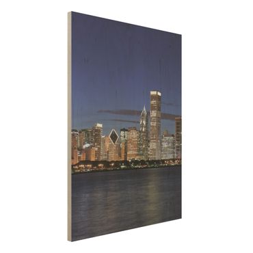 Obraz z drewna - Nocna panorama Chicago