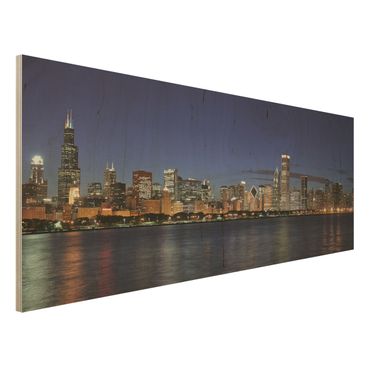 Obraz z drewna - Nocna panorama Chicago