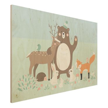 Obraz z drewna - Leśni przyjaciele z leśnymi zwierzętami