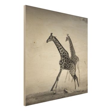 Obraz z drewna - Polowanie na żyrafę