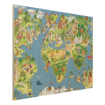 Obraz z drewna - Wielka i śmieszna mapa świata