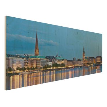Obraz z drewna - panorama Hamburga