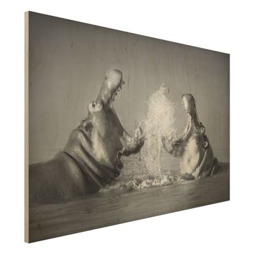 Obraz z drewna - Walka z hipopotamami