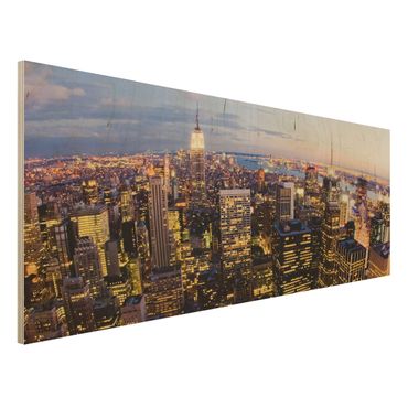 Obraz z drewna - Nocna panorama Nowego Jorku