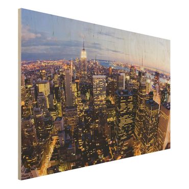 Obraz z drewna - Nocna panorama Nowego Jorku