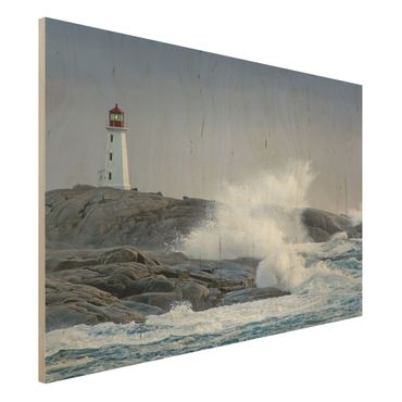 Obraz z drewna - Fale sztormowe przy latarni morskiej