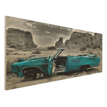 Obraz z drewna - Turkusowy Cadillac