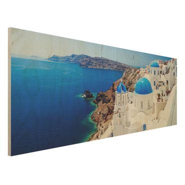 Obraz z drewna - Widok na Santorini