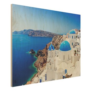 Obraz z drewna - Widok na Santorini