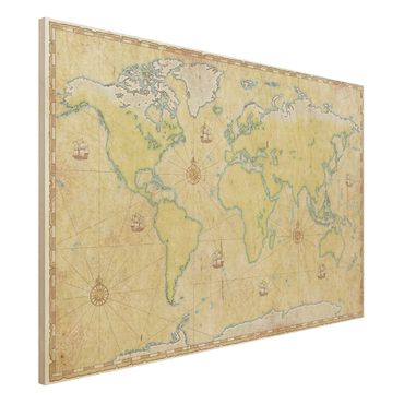 Obraz z drewna - Mapa świata