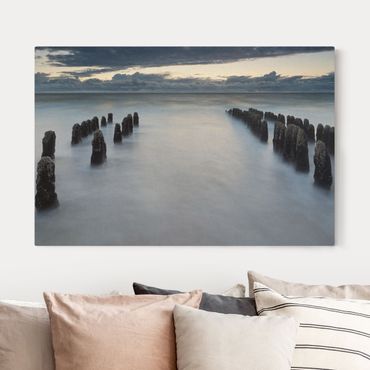 Obraz na naturalnym płótnie - Drewniane groty na Morzu Północnym na wyspie Sylt